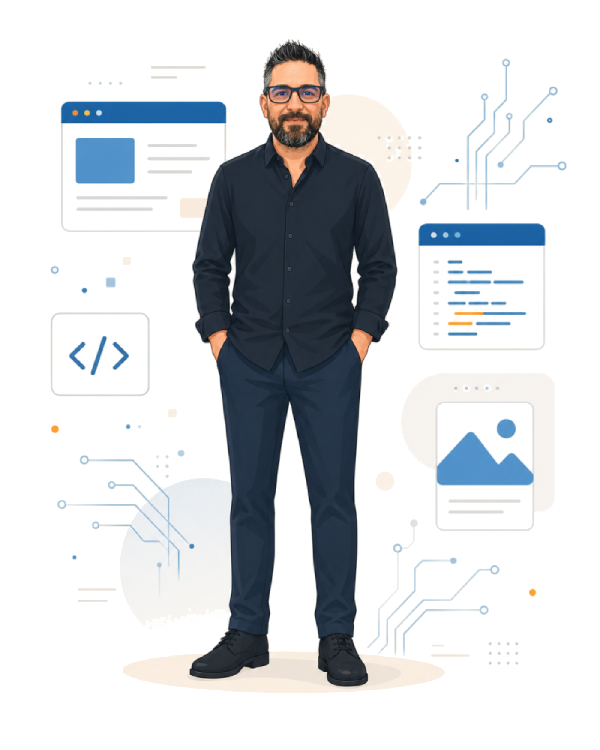Portrait illustré de Johan Monaco, fondateur de JM Développement